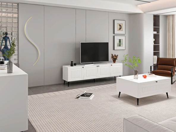 Minar Kale İlkbahar Set2 Tv + Orta Sehpa + Aynalı Konsol Beyaz - Resim 2