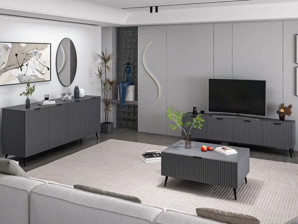 Minar Kale Plus Set2 Tv + Orta Sehpa + Aynalı Konsol Antrasit