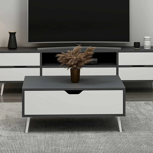 Minar Elina Ayaklı Orta Sehpa- Antr-Beyaz - Resim 3