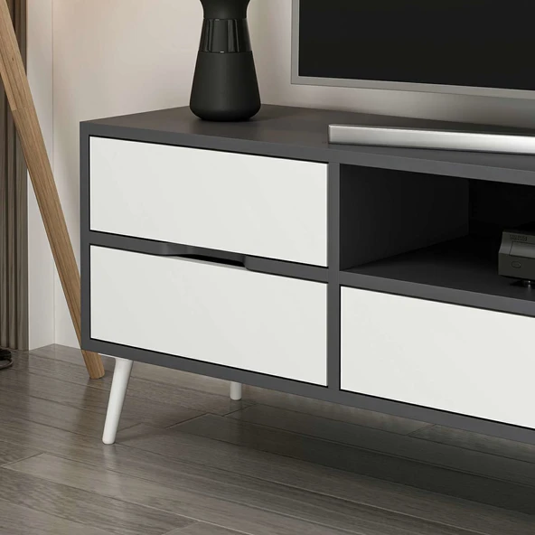 Minar Elina Ayaklı Tv Ünitesi Antr-Beyaz - Resim 4