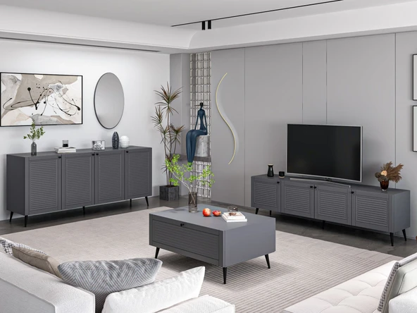 Minar Kale Pandora Set1 Tv + Orta Sehpa + Aynalı Konsol Antrasit ürün görseli