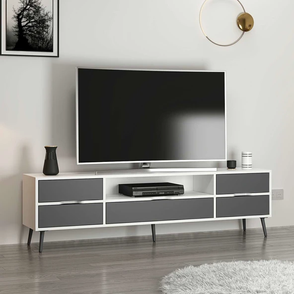 Minar Elina Ayaklı Tv Ünitesi Beyaz-Antr - Resim 4