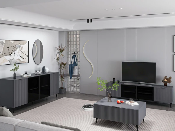 Minar Kale Plus Set1 Tv + Orta Sehpa + Aynalı Konsol Antrasit - 2