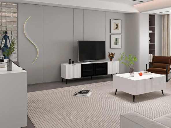 Minar Kale Plus Set1 Tv + Orta Sehpa + Aynalı Konsol Beyaz - 2