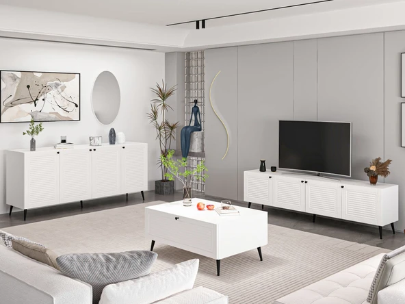 Minar Kale Pandora Set1 Tv + Orta Sehpa + Aynalı Konsol Beyaz ürün görseli