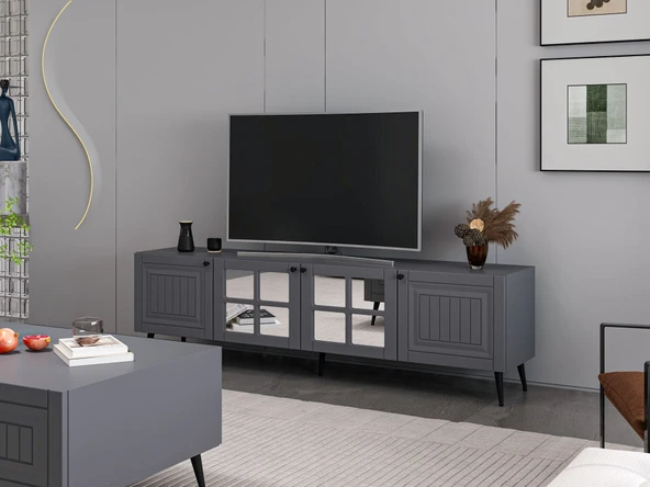 Minar Kale Tv Ünitesi İlkbahar - Antrasit Aynalı Antrasit - Resim 3