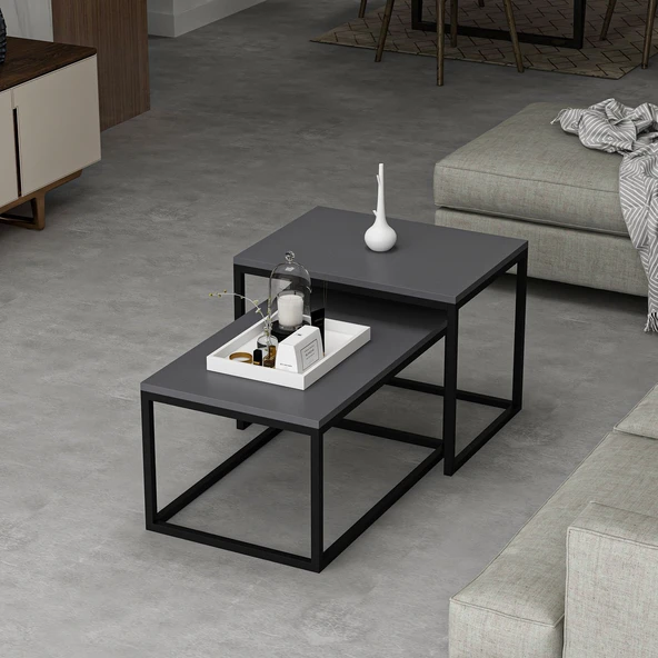 Minar Leka Metal Orta Sehpa-Antrasit Siyah - Resim 3