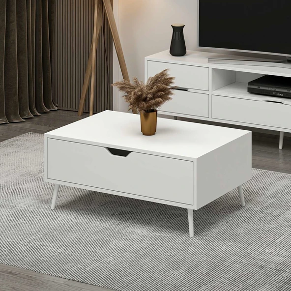 Minar Elina Ayaklı Orta Sehpa- Beyaz-Beyaz - Resim 3