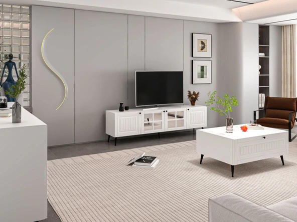 Minar Kale İlkbahar Set1 Tv + Orta Sehpa + Aynalı Konsol Beyaz - Resim 3