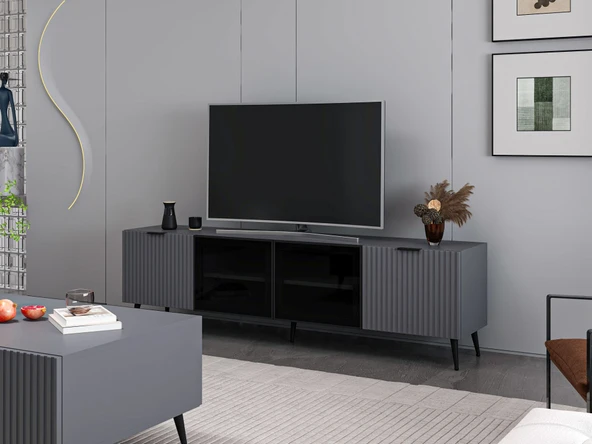 Minar Kale Tv Ünitesi Plus - Antrasit Antrasit Füme Cam - 2