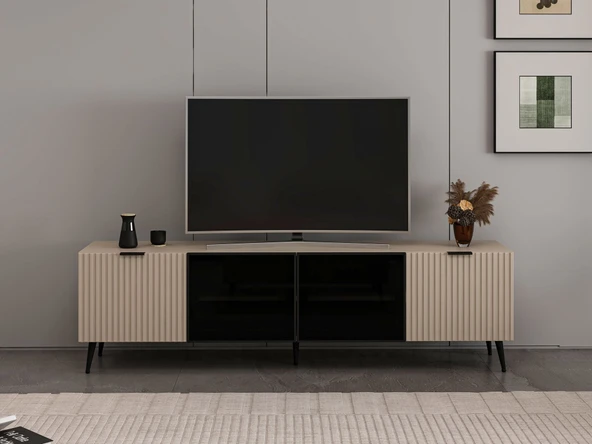 Minar Kale Tv Ünitesi Plus - Kumtaşı Kumtaşı Füme Cam