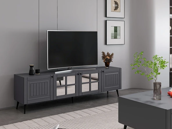 Minar Kale Tv Ünitesi İlkbahar - Antrasit Aynalı Antrasit - Resim 2