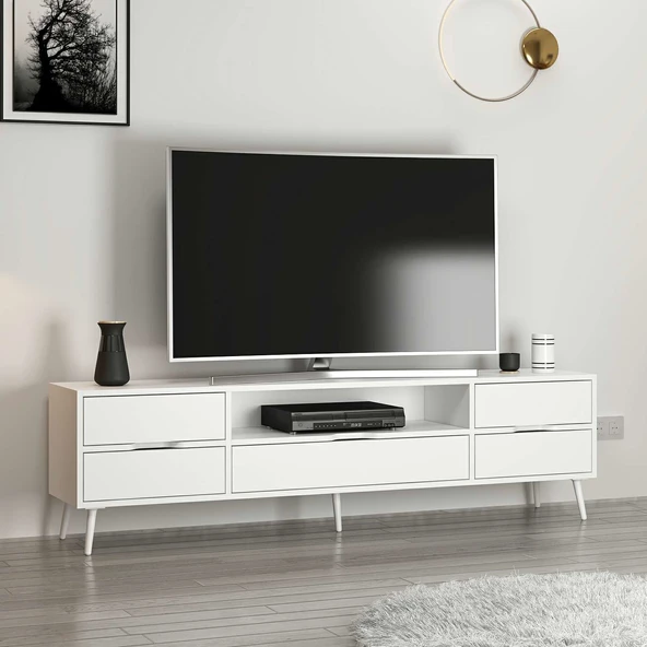 Minar Elina Ayaklı Tv Ünitesi Beyaz-Beyaz - Resim 4