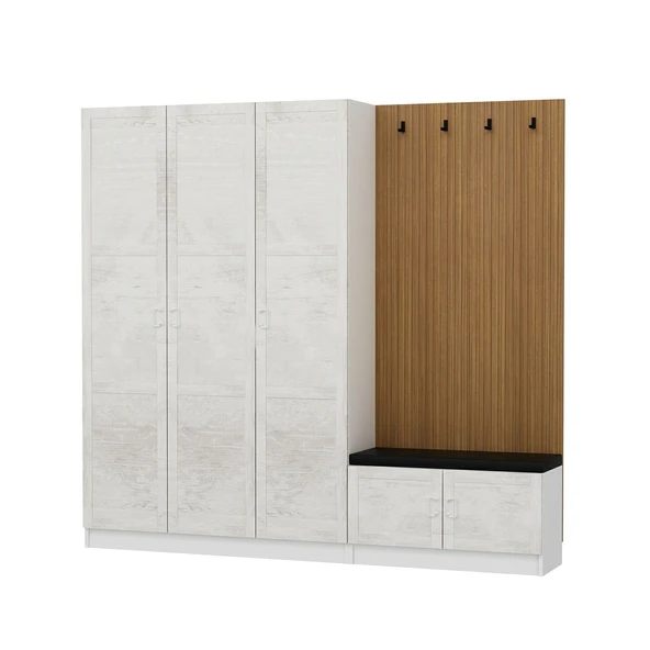 Minar Kale Dekor Panel 3 Kpk 1 Bölme Raf Port + Ayakkabılık Minderli Byz Eskitme Byz - Resim 6