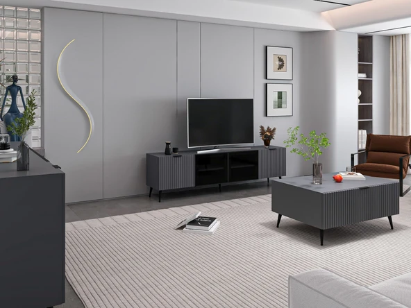Minar Kale Plus Set1 Tv + Orta Sehpa + Aynalı Konsol Antrasit - 3