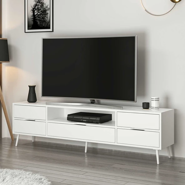 Minar Elina Ayaklı Tv Ünitesi Beyaz-Beyaz - Resim 2