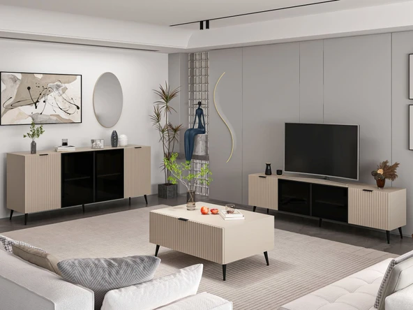 Minar Kale Plus Set1 Tv + Orta Sehpa + Aynalı Konsol Kumtaşı - 1