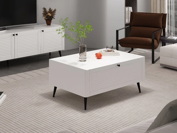 Minar Kale Orta Sehpa Pandora - Beyaz Beyaz - Resim 3