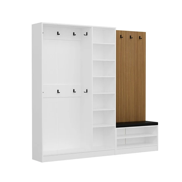 Minar Kale Dekor Panel 3 Kpk 1 Bölme Raf Port + Ayakkabılık Minderli Byz Dore - 7