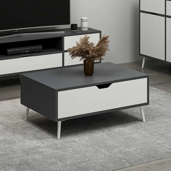 Minar Elina Ayaklı Orta Sehpa- Antr-Beyaz - Resim 4