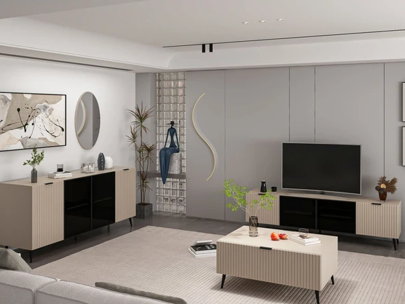 Minar Kale Plus Set1 Tv + Orta Sehpa + Aynalı Konsol Kumtaşı - 2