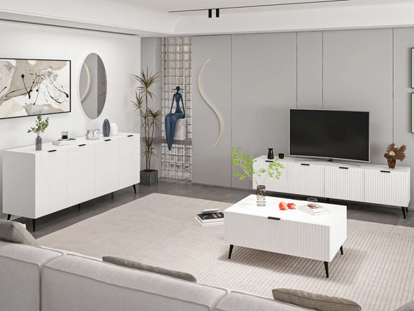 Minar Kale Plus Set2 Tv + Orta Sehpa + Aynalı Konsol Beyaz