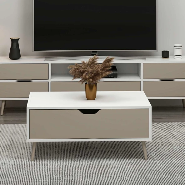 Minar Elina Ayaklı Orta Sehpa- Beyaz-Kumtaşı - Resim 4