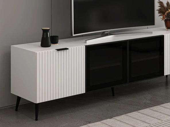 Minar Kale Tv Ünitesi Plus - Beyaz Beyaz Füme Cam - Resim 4