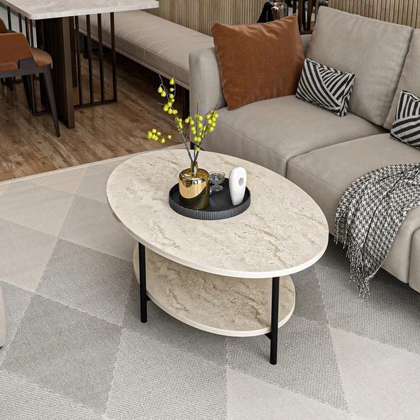 Minar Elis Metal Orta Sehpa-Traverten - Resim 3