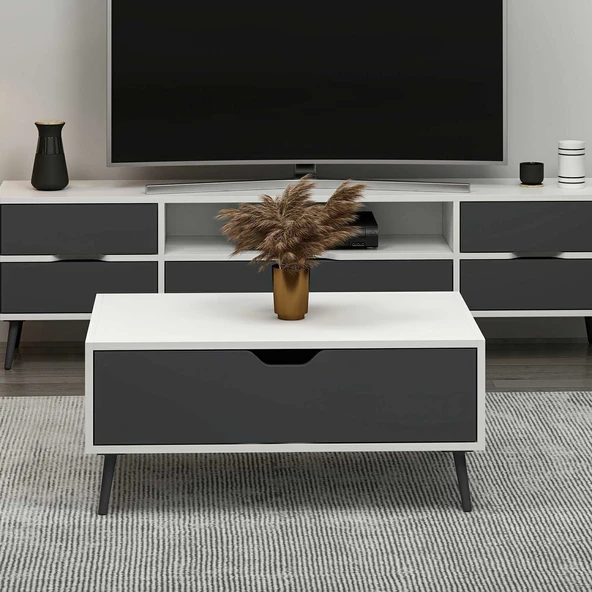 Minar Elina Ayaklı Orta Sehpa- Beyaz-Antr - Resim 4