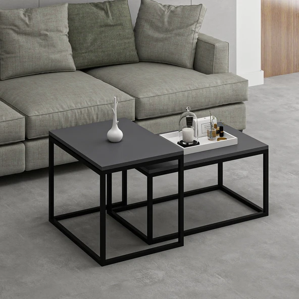 Minar Leka Metal Orta Sehpa-Antrasit Siyah - Resim 2