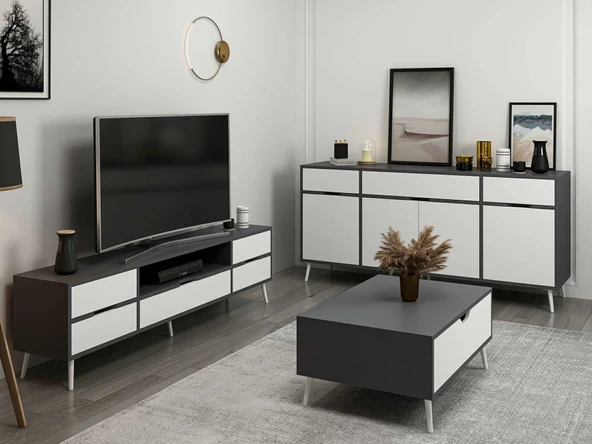 Minar Elina Set1 Antrasıt-Beyaz - Resim 3