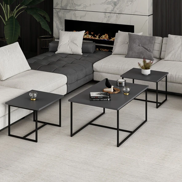 Minar Levada 3Lü Zigonlu Sehpa-Antrasit - Resim 5