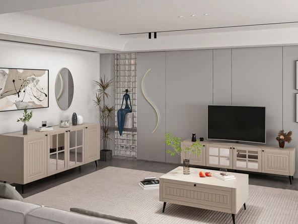 Minar Kale İlkbahar Set1 Tv + Orta Sehpa + Aynalı Konsol Kumtaşı - Resim 2