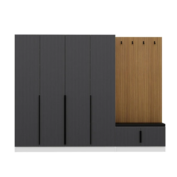 Minar Kale Dekor Panel 4 Kpk 2 Bölme Raf Port + Ayakkabılık Minderli Byz Mbrn Çizgili Antr - 5