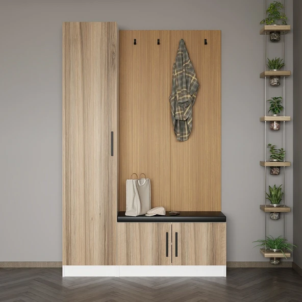 Minar Kale Dekor Panel 1 Kpk 1 Bölme Raf Port + Ayakkabılık Minderli Byz Dore