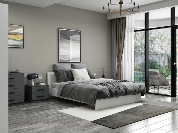 Minar Kale190 Yatak Odası Set 45 Beyaz Antrasit - Resim 3