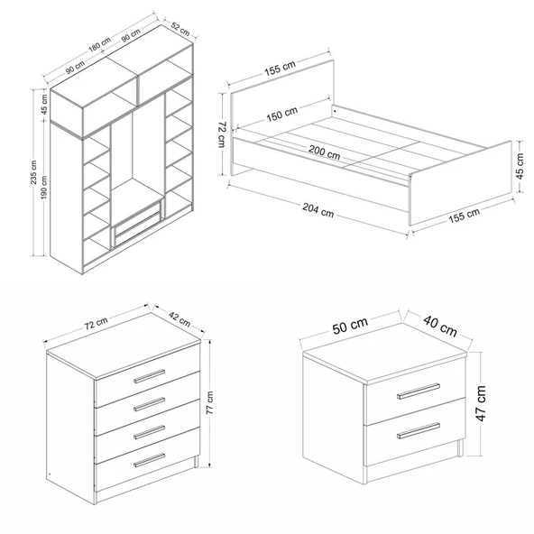 Minar Kale210 Yatak Odası Set 74 Beyaz Mebran - Resim 7