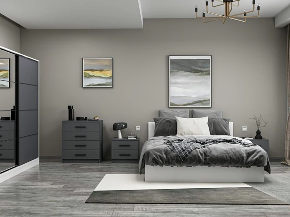 Minar Kale190 Yatak Odası Set 45 Beyaz Antrasit - Resim 4