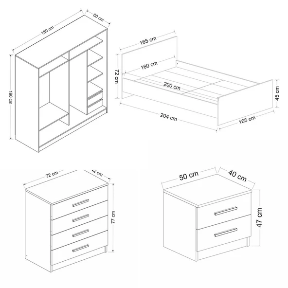 Minar Kale190 Yatak Odası Set 45 Beyaz Antrasit - Resim 7