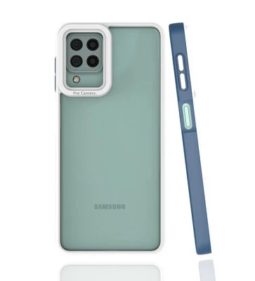 Samsung Galaxy M32 Kılıf Şık Tasarımlı ve Kamera Korumalı Mima Premium Kapak Lacivert