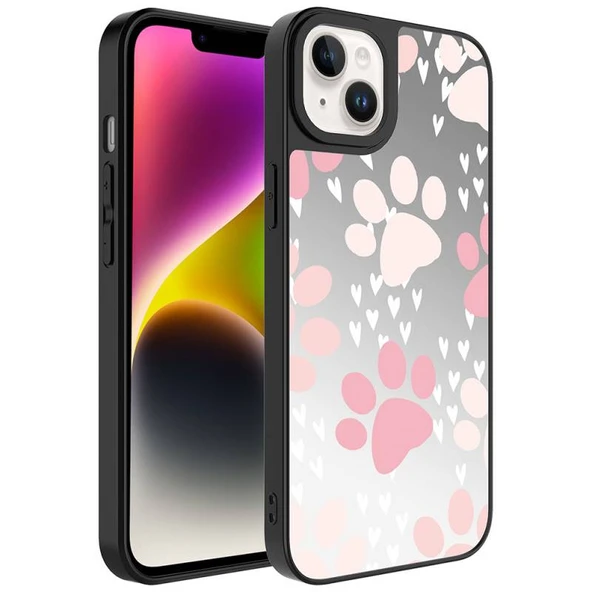 iPhone 14 Ayna Görünümlü ve Desenli Şık Mirror Premium Kılıf Pati