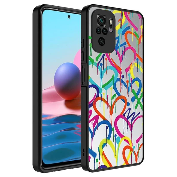 Redmi Note 10 Ayna Görünümlü ve Desenli Şık Mirror Premium Kılıf Kalpler