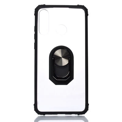 Huawei P30 Lite Yüzüklü ve Kenarları Renkli Köşe Korumalı Mola Premium PC Silikon Kılıf Siyah