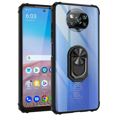 Poco X3 Yüzüklü ve Kenarları Renkli Köşe Korumalı Mola Premium PC Silikon Kılıf Siyah