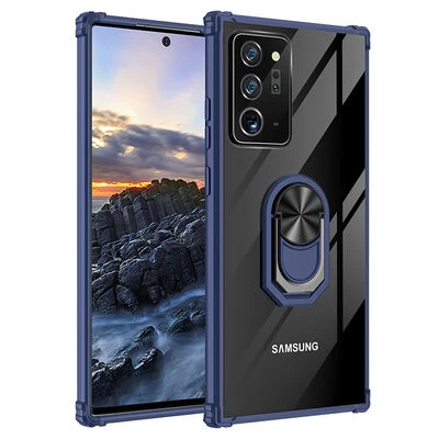 Samsung Galaxy Note 20 Ultra Yüzüklü ve Kenarları Renkli Köşe Korumalı Mola Premium PC Silikon Kılıf Lacivert