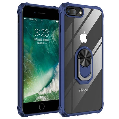 iPhone 7 Plus Yüzüklü ve Kenarları Renkli Köşe Korumalı Mola Premium PC Silikon Kılıf Lacivert