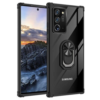 Samsung Galaxy Note 20 Ultra Yüzüklü ve Kenarları Renkli Köşe Korumalı Mola Premium PC Silikon Kılıf Siyah