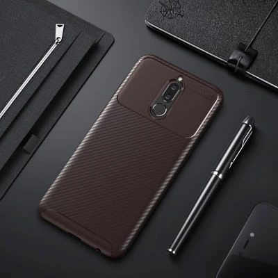 Huawei Mate 10 Lite Kılıf Karbon Desenli Şık Negro Premium Silikon Kapak Kahverengi