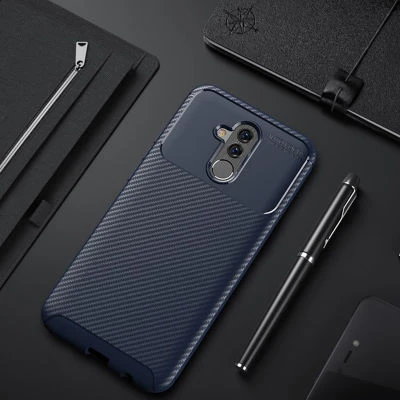 Huawei Mate 20 Lite Kılıf Karbon Desenli Şık Negro Premium Silikon Kapak Lacivert